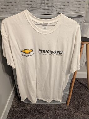 Gildan White T-Shirt with Small Yellow and Black Graphic